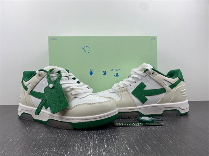 OFF-WHITE Out Of Office "OOO" Low Tops White Green 2021 OMIA189R21LEA0010155