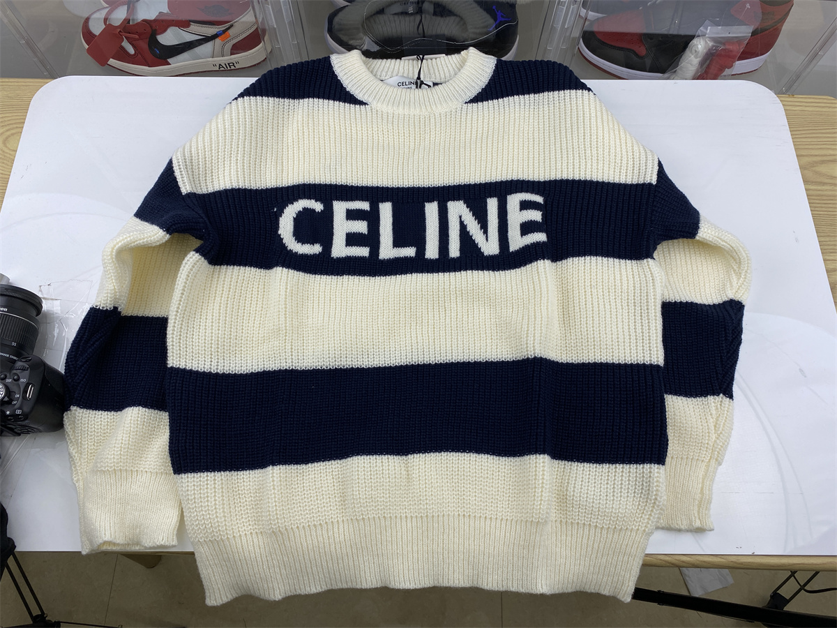 Celine Clean Fit  White Blue Sweater