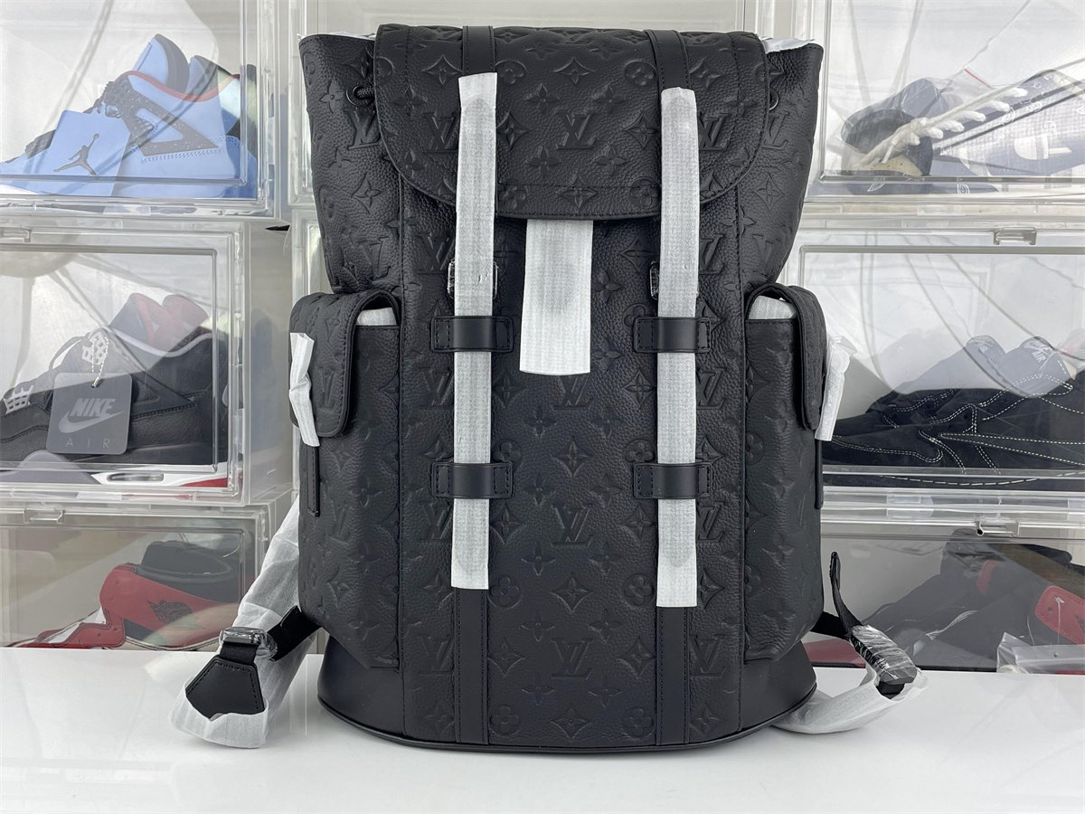 LV Monogram Black Leather Christoer Backpack (41 x 47 x 13 cm)