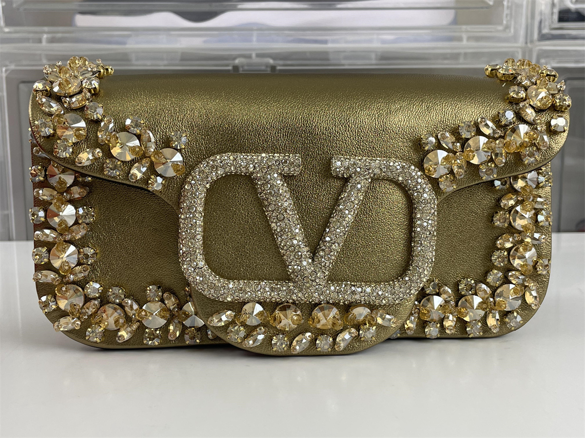 Valentino Garavani Mini Loco Crystal Gold bag (19 x 10.5 x 5 cm)