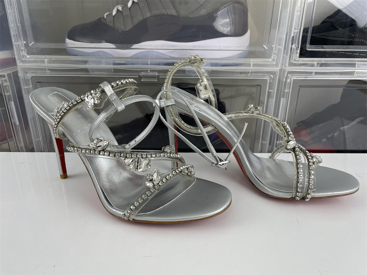 Christian Louboutin CL Silver high heel 'Diamonds' with red bottom