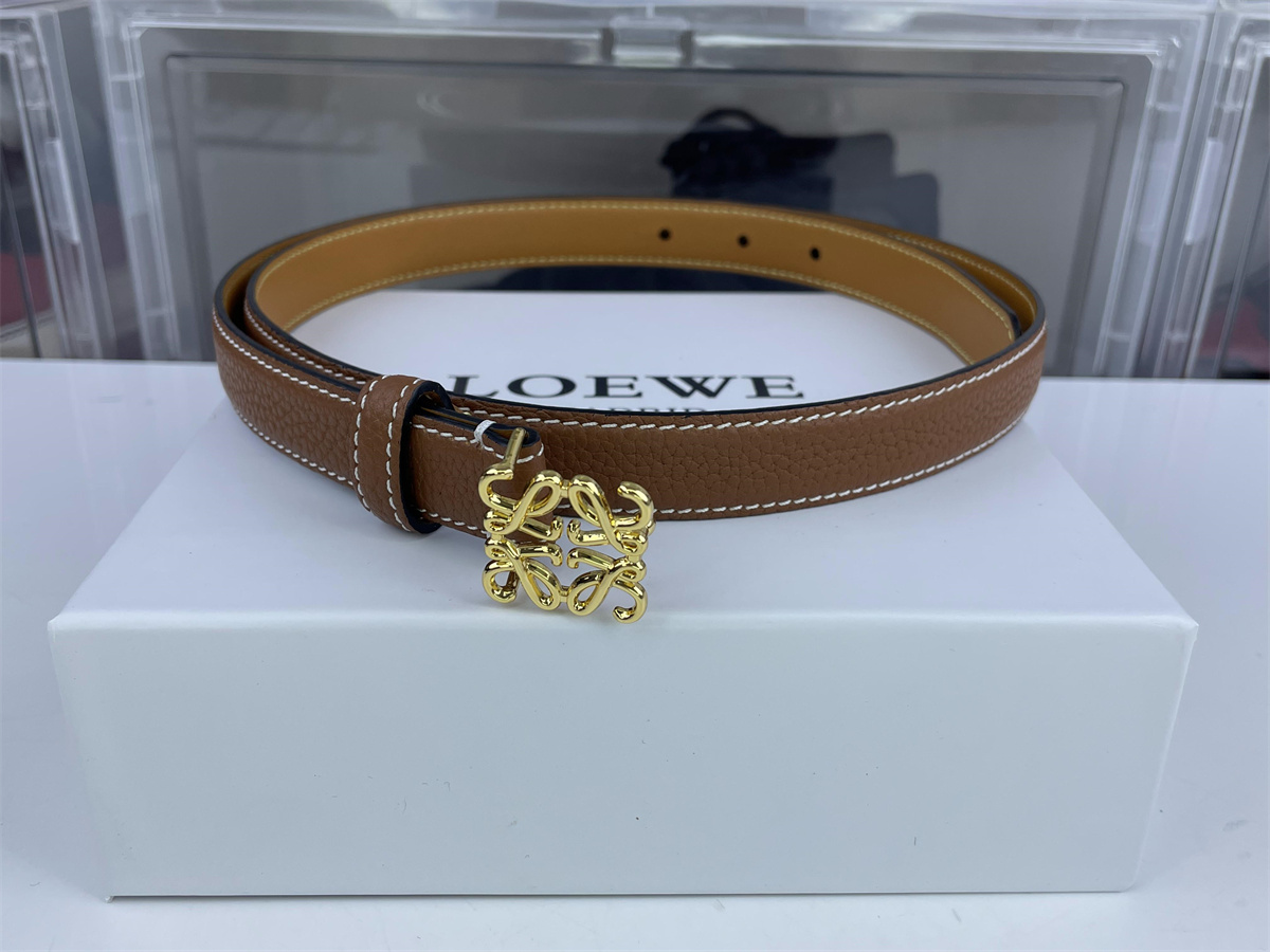 LOEWE Brown Belt with GOLD Metal Lichi leather (85-125cm)