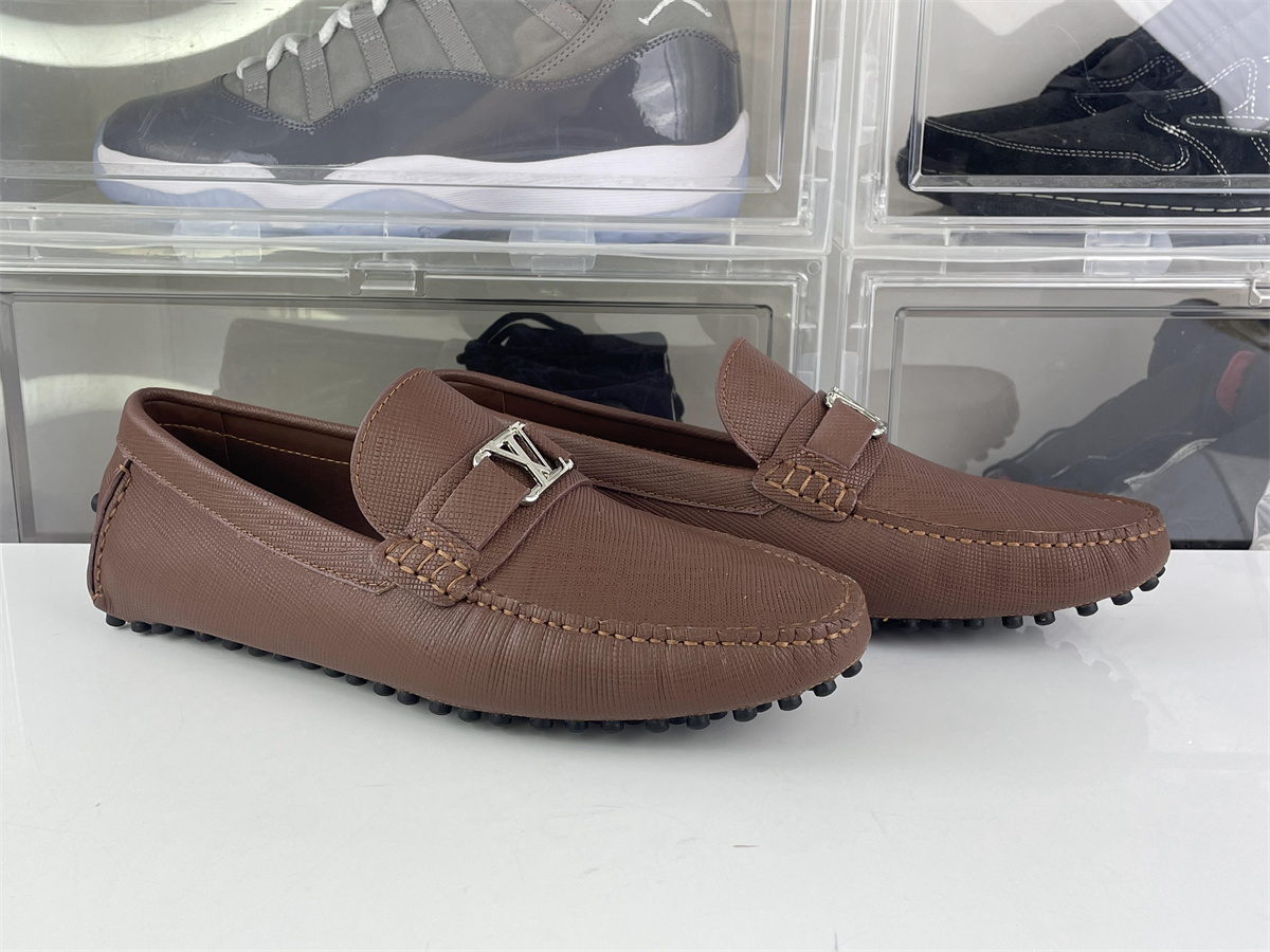 LOUIS Vuitton Brown mens Lazy shoes Lichi mark