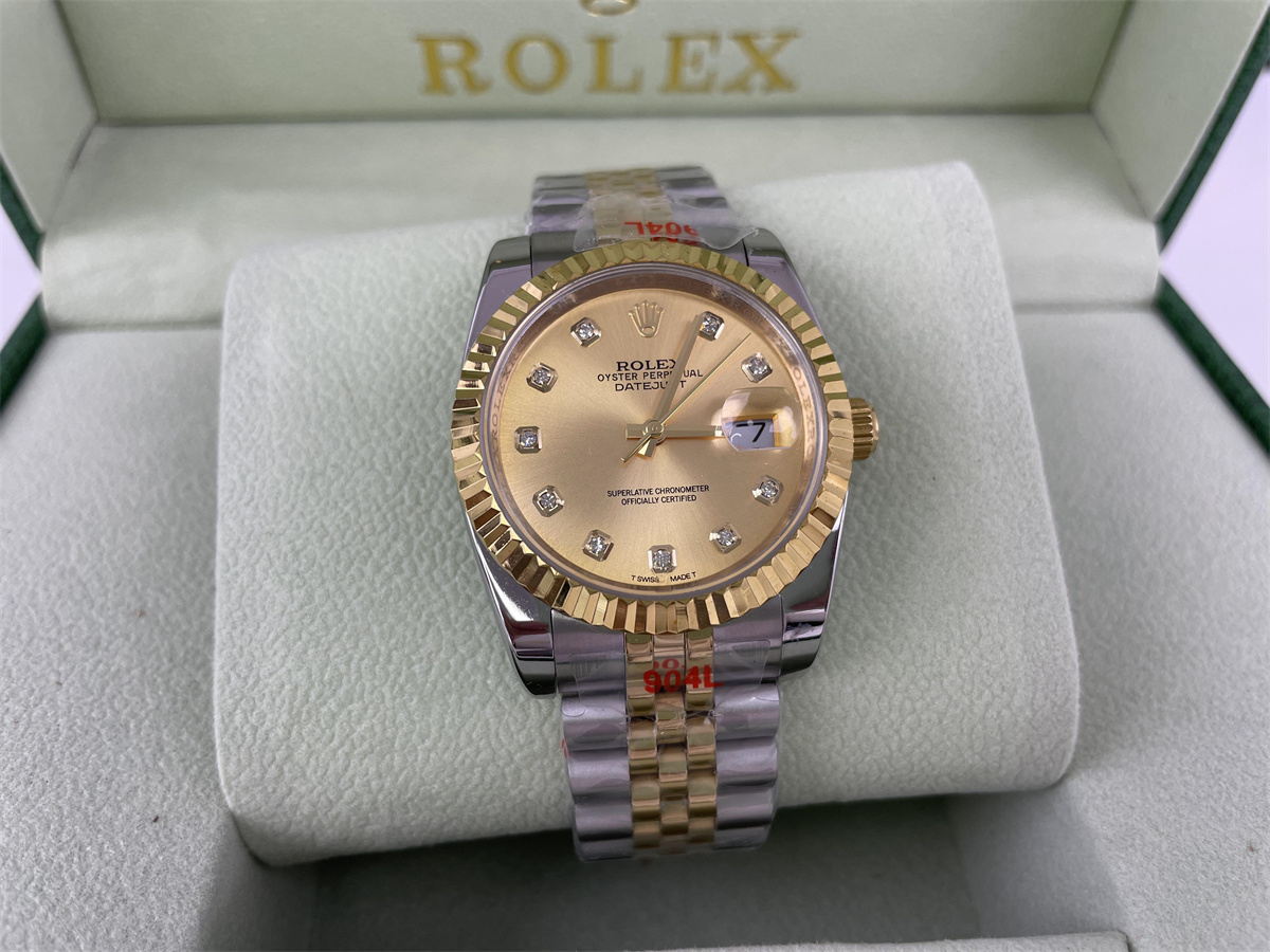 Rolex Gold Silver Datejust Watch with diamonds on plate (36mm)