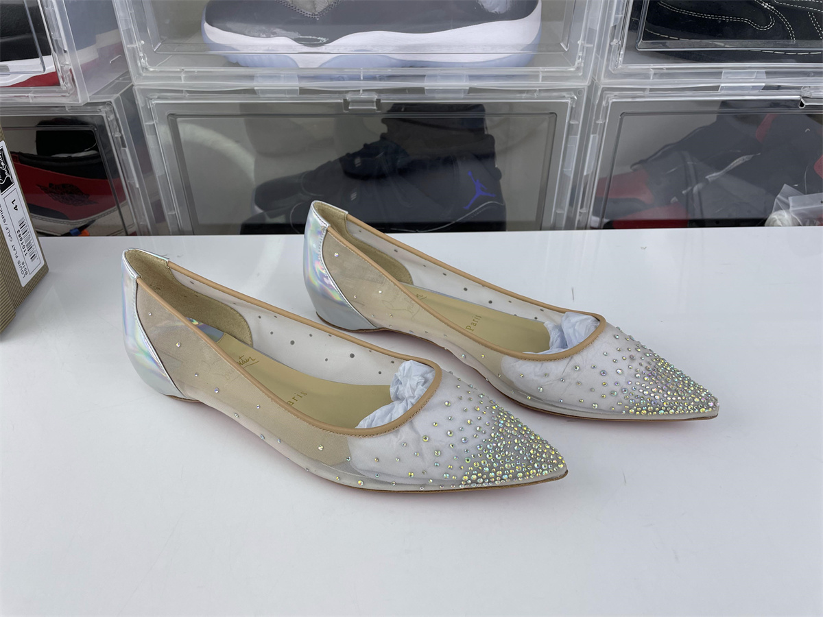 Christian Louboutin ladies follies strass crystal flat shoes Red bottom, EU35-43