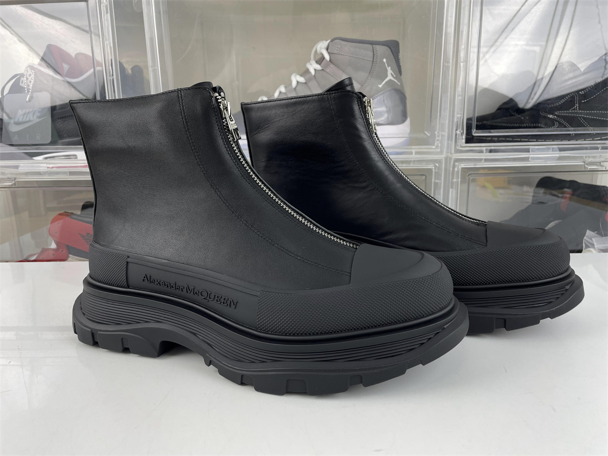 Alexander McQueen Black Boost with Silver words on heel