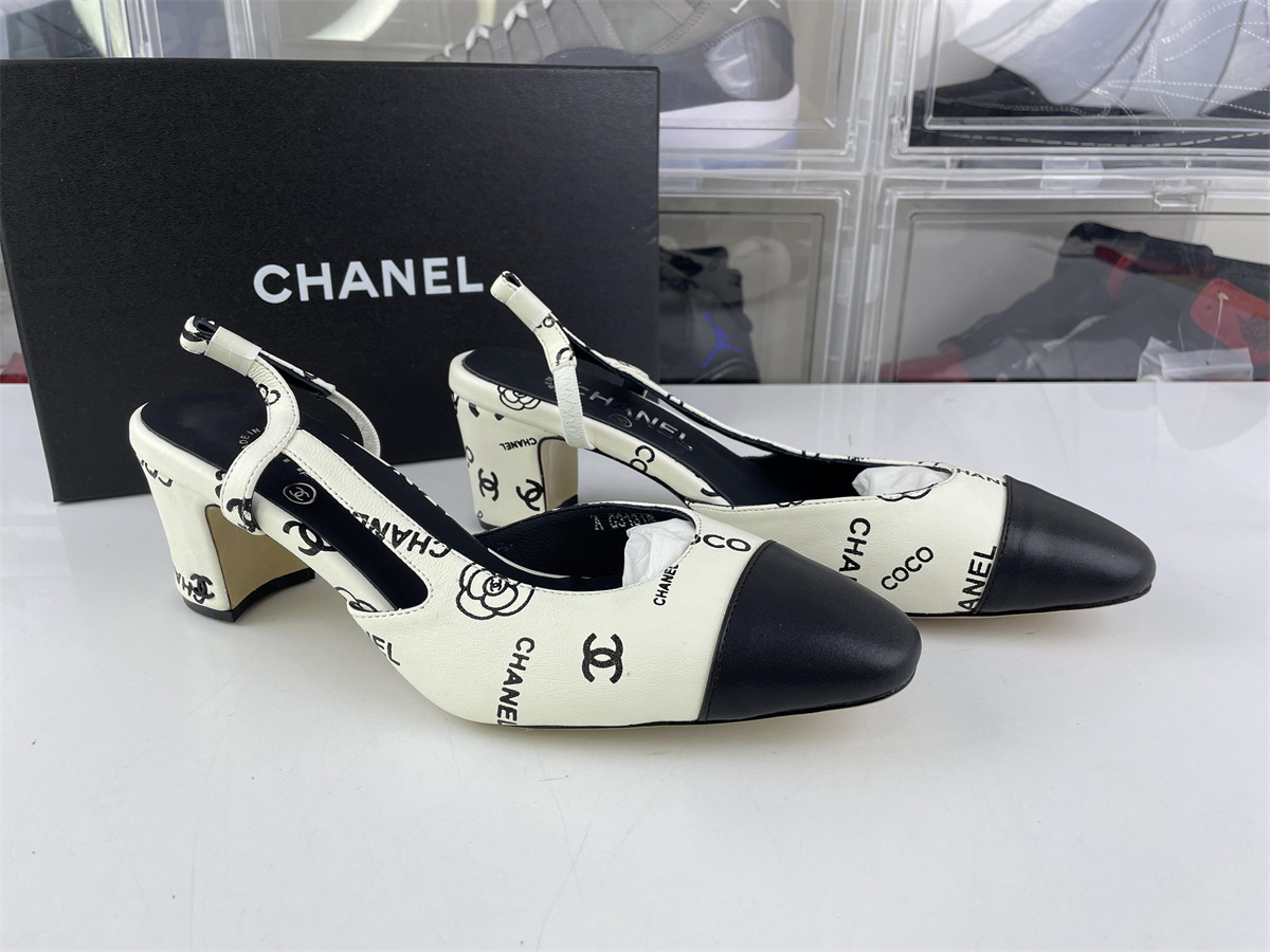 Chanel Black White Slingback Heel