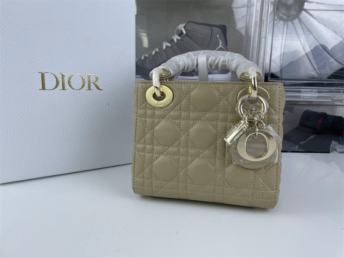 Lady Dior Micro Tan color bag, (17 x 15 x 7cm) lights makes it looks darker