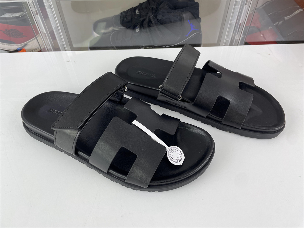 H brand Sandal Black Smooth Leather