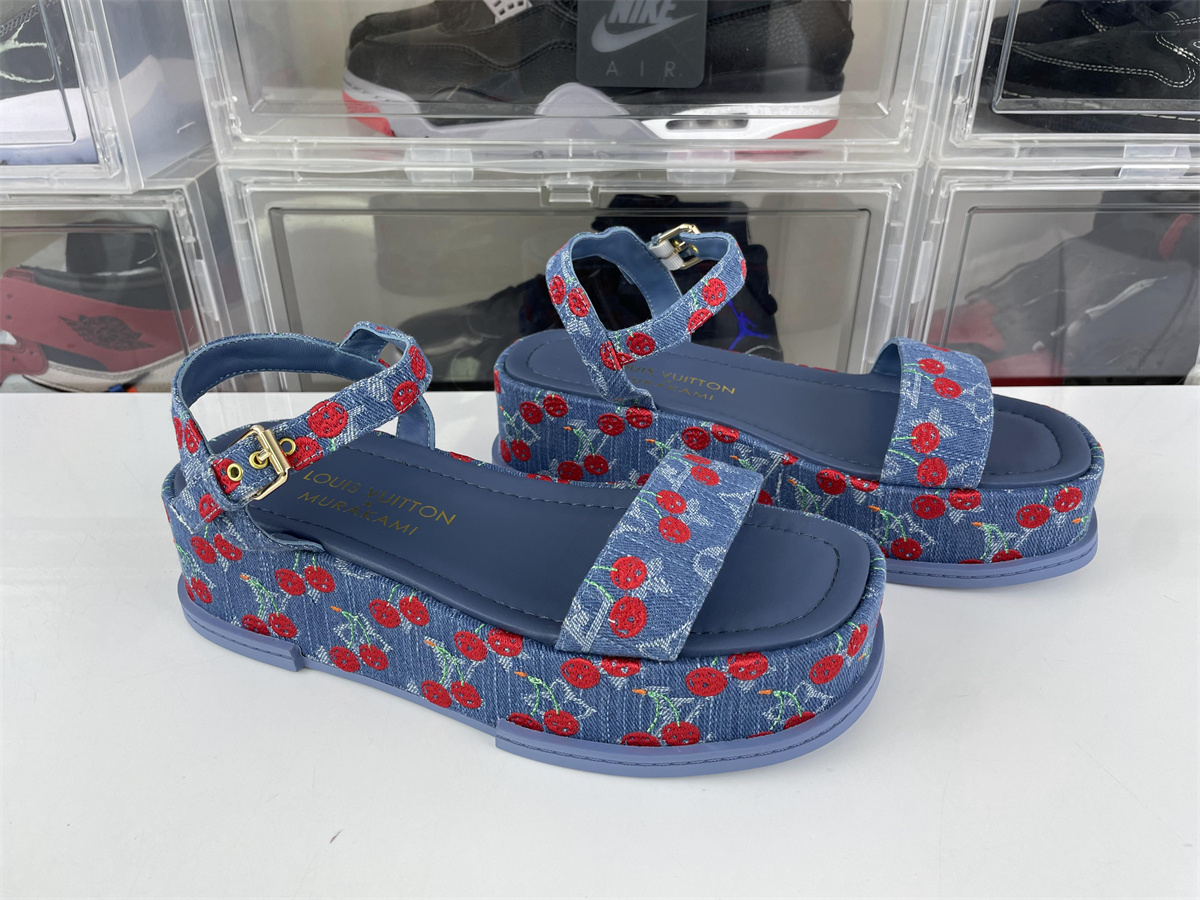 Louis Vuitton LV MAYA Flatfrom Thick heel Blue & Cherry sandals