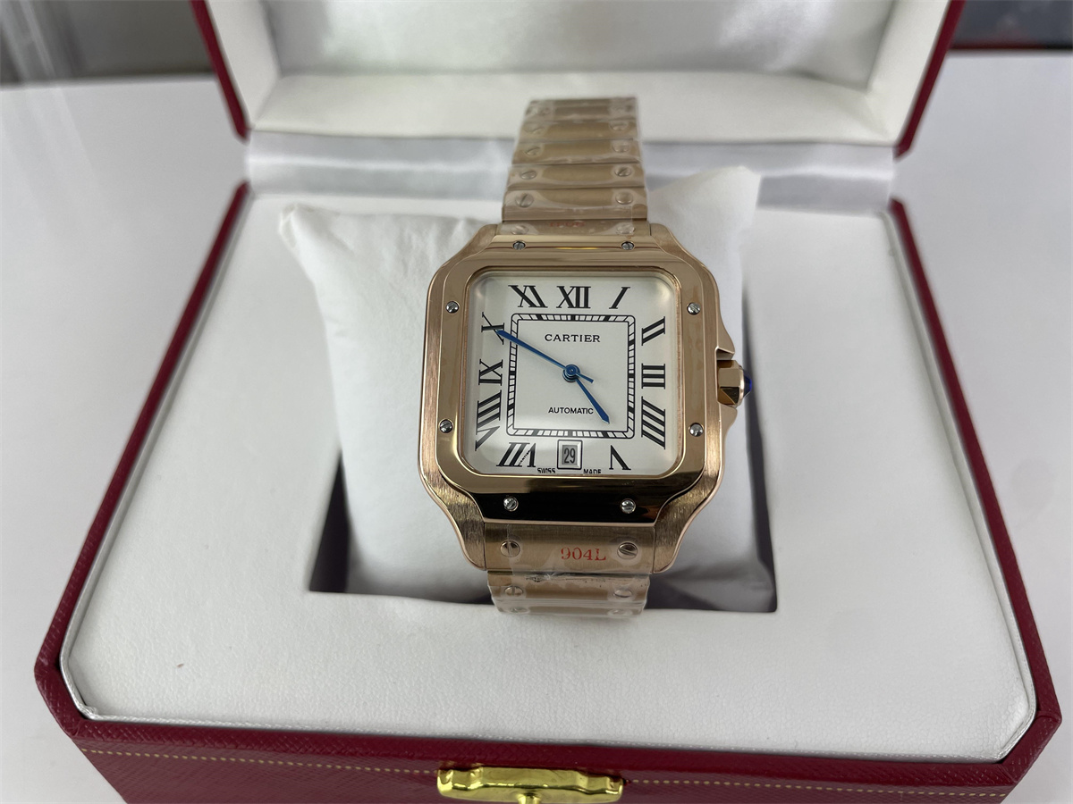 Cartier Santos Rose Gold White dial plate colorway, 47.5x 39.8mm