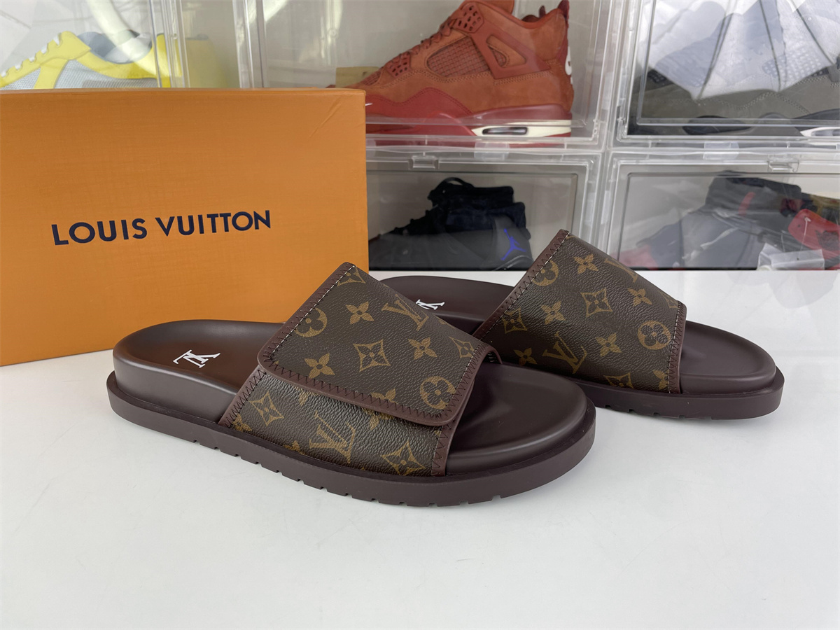 LV mens Slipper Brown color