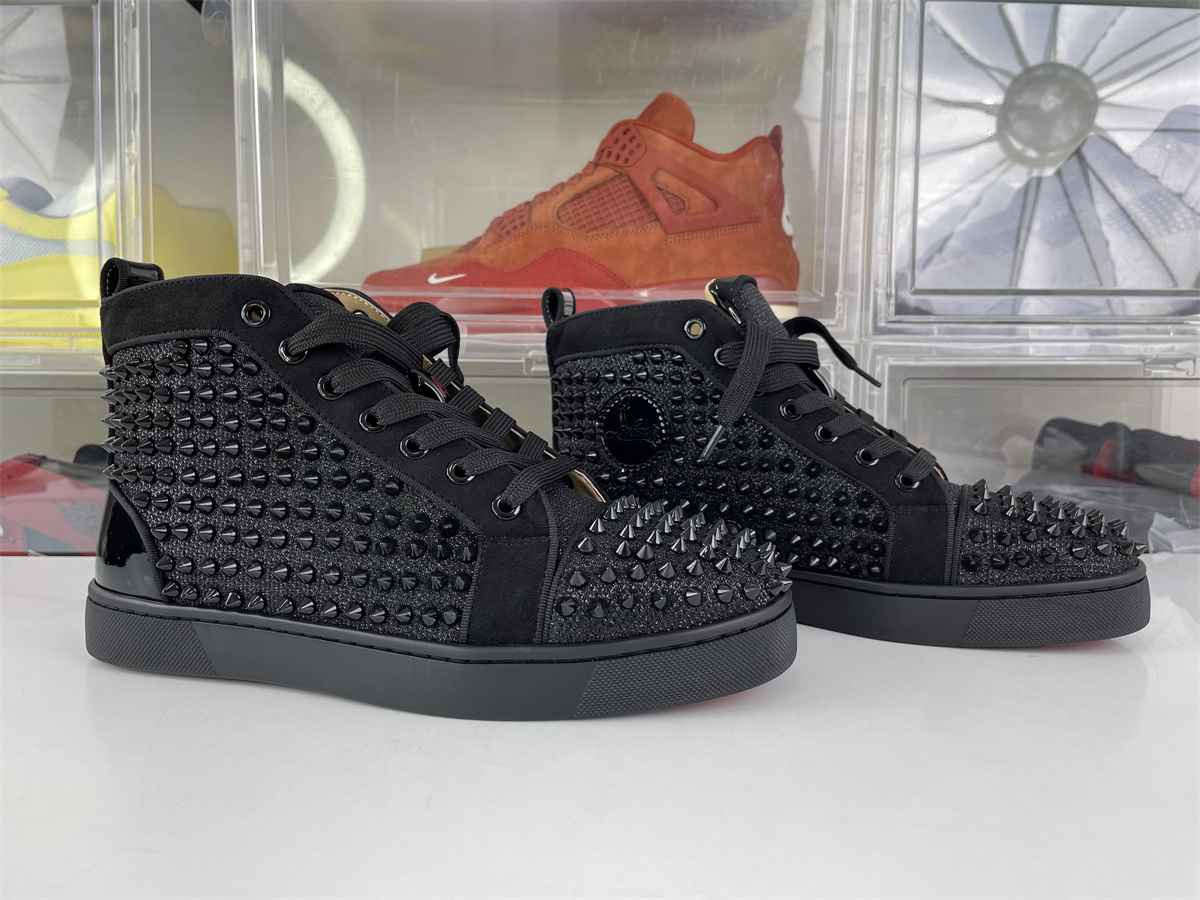 CL Black High TOP Red Bottom Sneakers Spikes with full Rivets,(EU35-46)