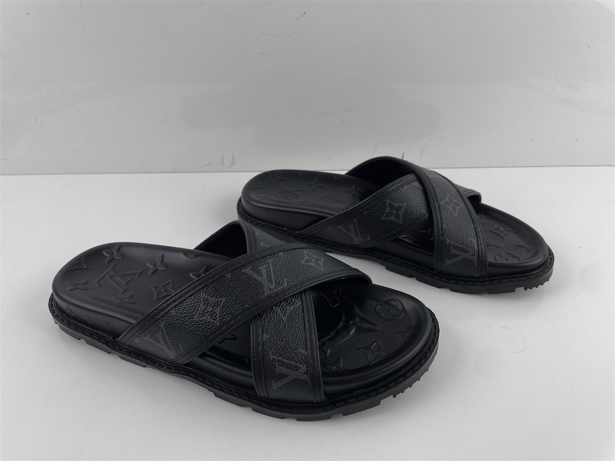 LV Black Cross strap Slipper