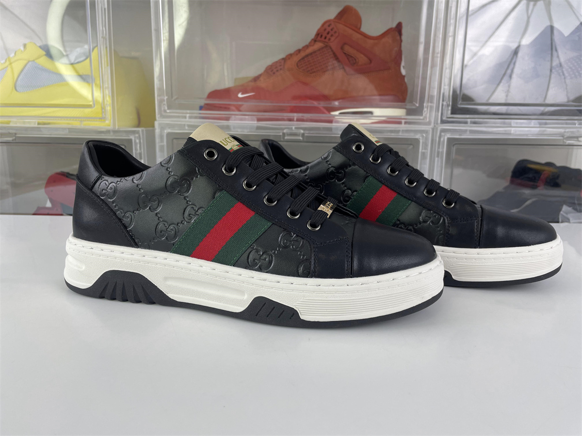 GUCCI Black Leather White sole Skate shoes