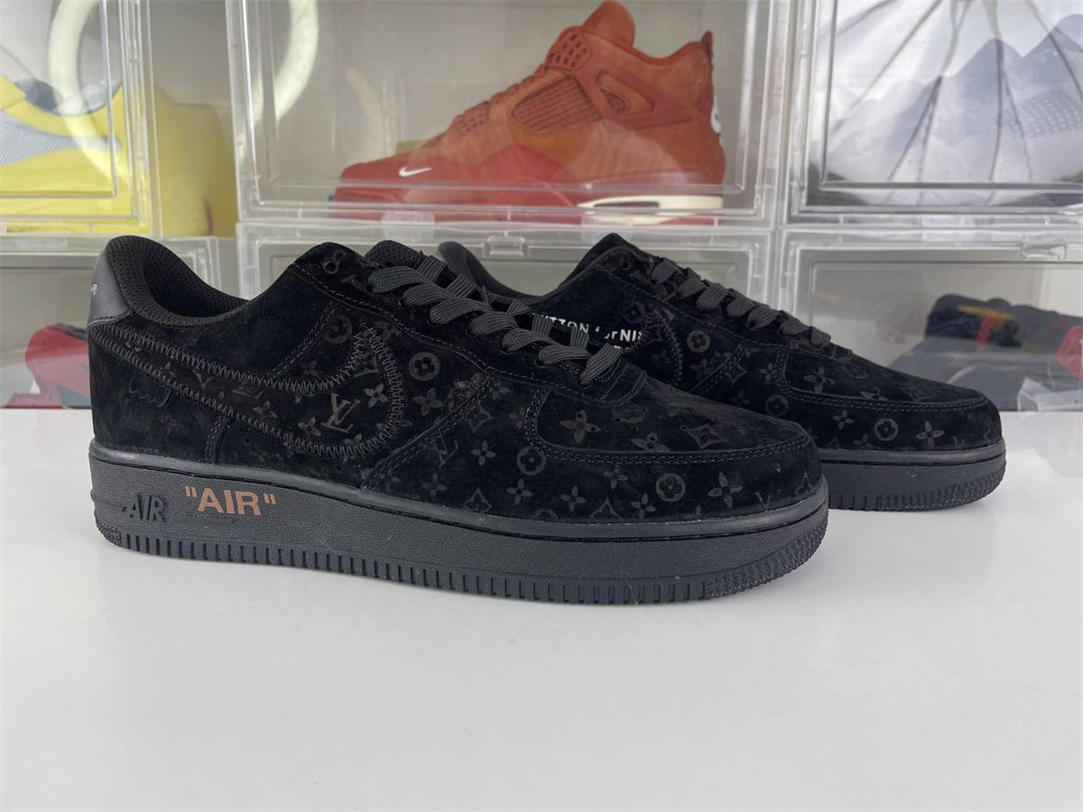 LOUIS VUITTON Black suede Air Force 1