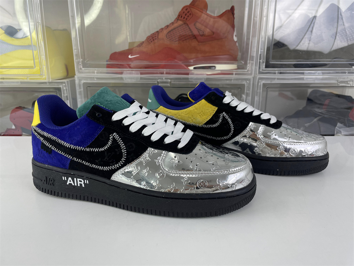 LOUIS VUITTON x Air Force 1 Silver Yellow Blue suede shoes