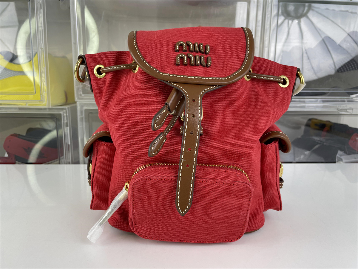MIU MIU Canvas Tiny backpack Red color ( 22 x 18 x 11.5cm)