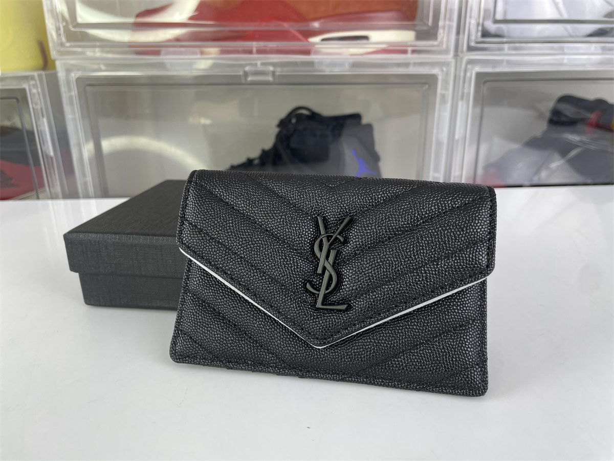 YSL Black card Bag with zipper , (13 x 8 x 2 cm)