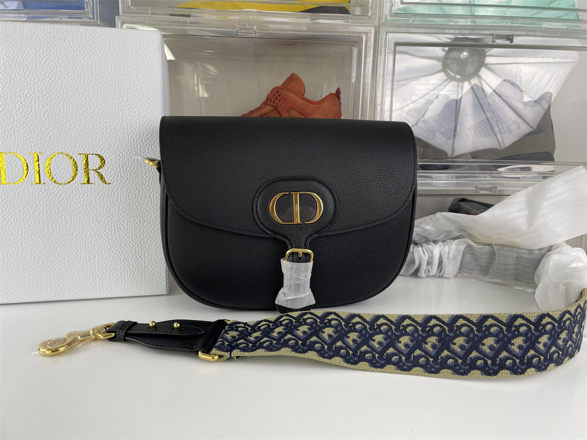 Dior Black Bobby bag with Gold LOGO Mid size, (22 x 17 x 6 cm)