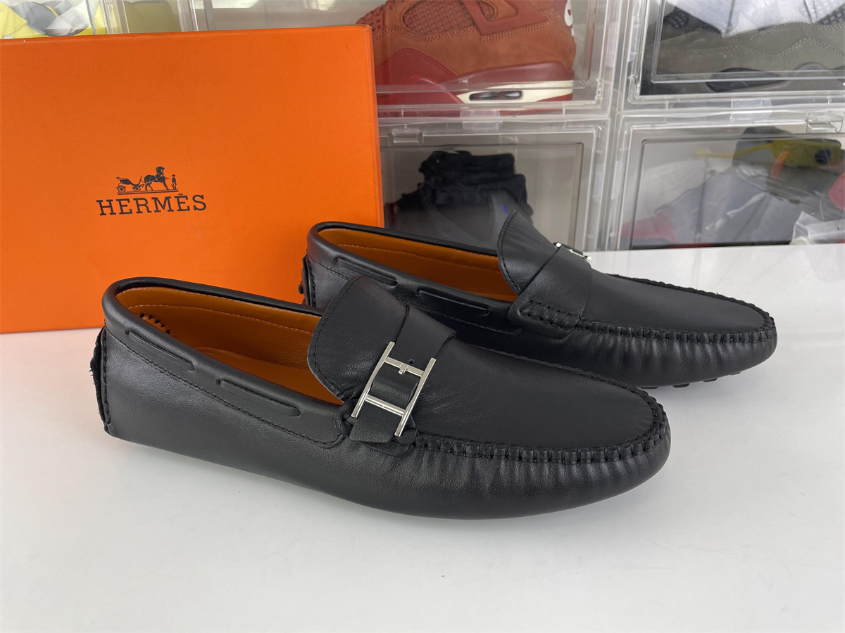 Hermes Black Man's Loafer shoes with Tan inner leather