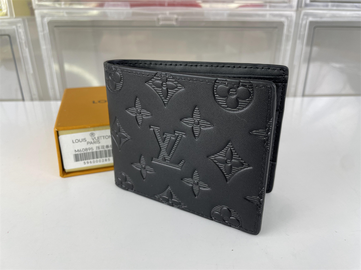 LV Black Deeply Pressed LOGO Wallet