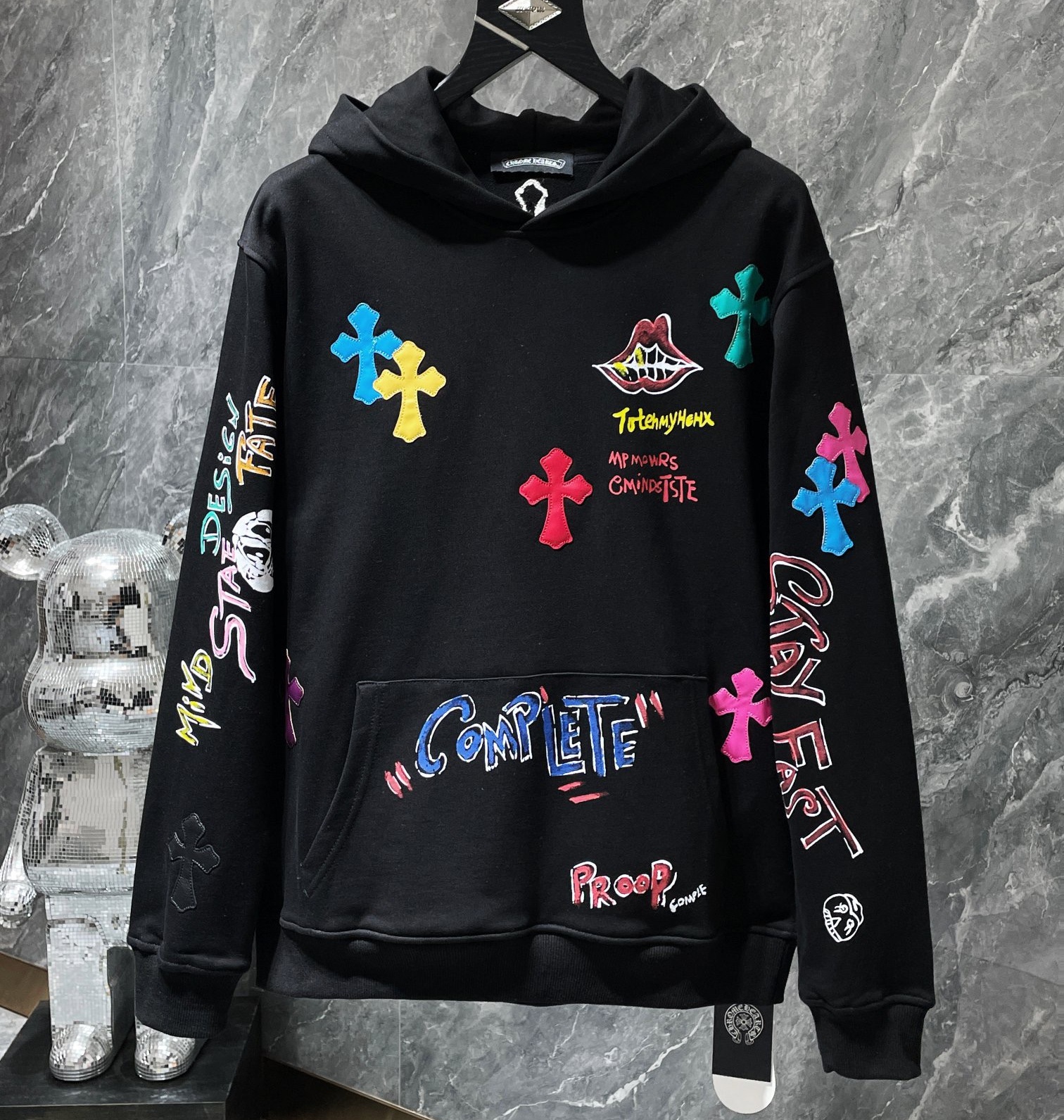 Chrome Heart Black Hoodie SUPPLY THE DEMAND full with LOGOs,  (S - XL)