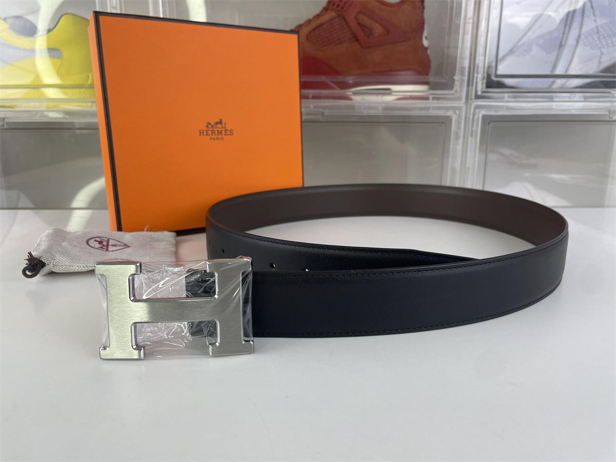 Hermes Black Brown Smooth leather belt for man, (85- 125cm)