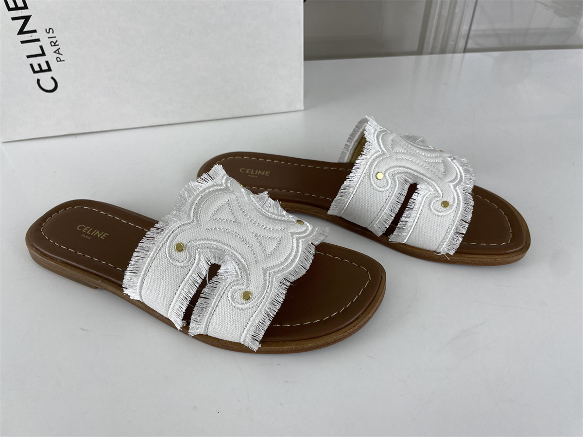 CELINE Summer 25 TENNIS MESH & CALFSKIN White Brown slipper