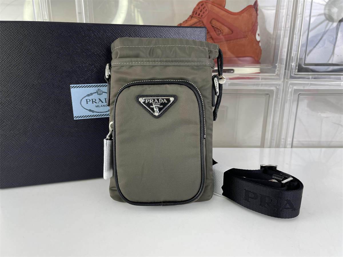 Prada Re-Nylon Dark Green male shoulder bag, (18 x 13 cm)