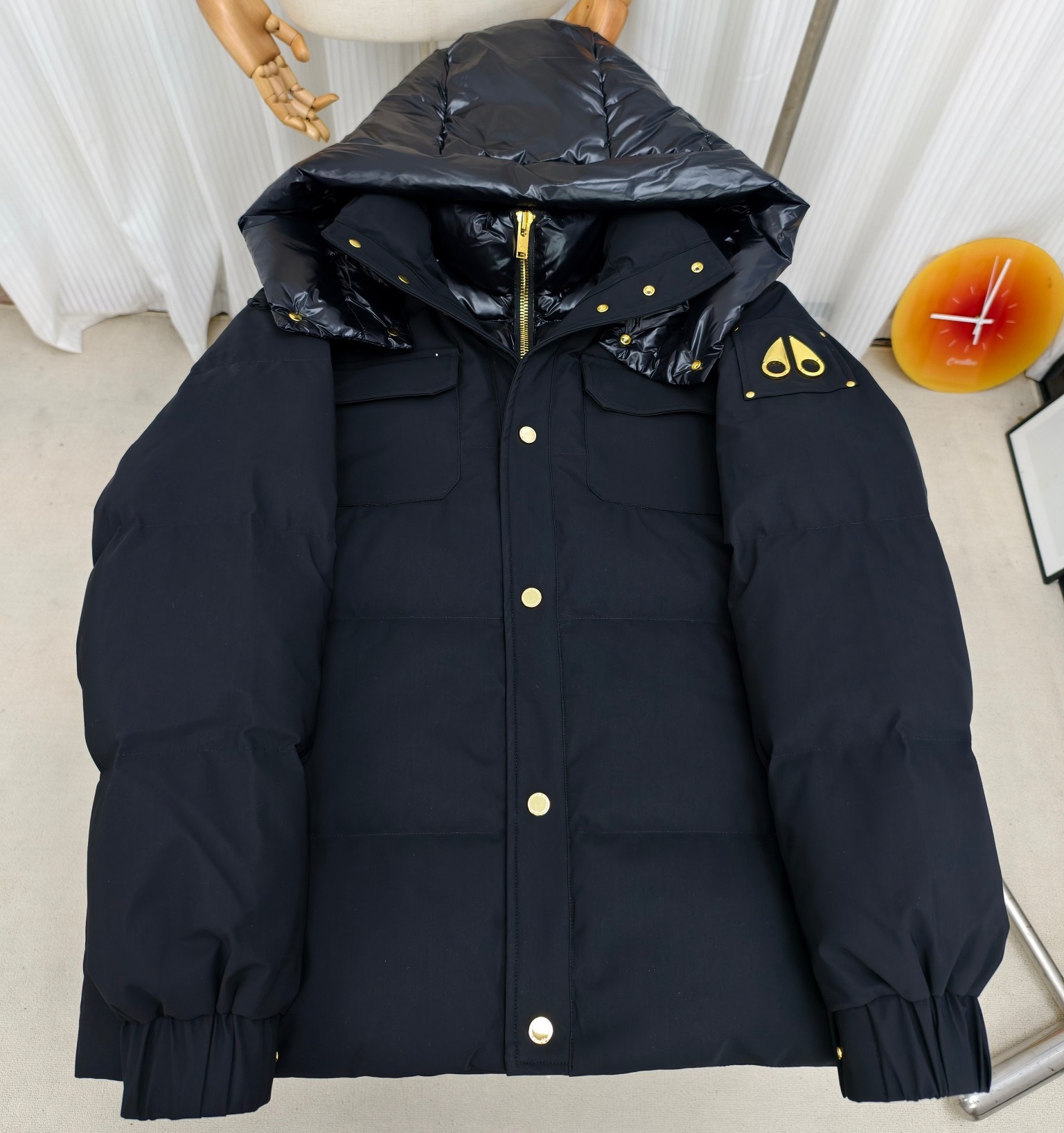 Moose Knuckles Black Winter Coat with Gold metal LOGO, (S -XXL)