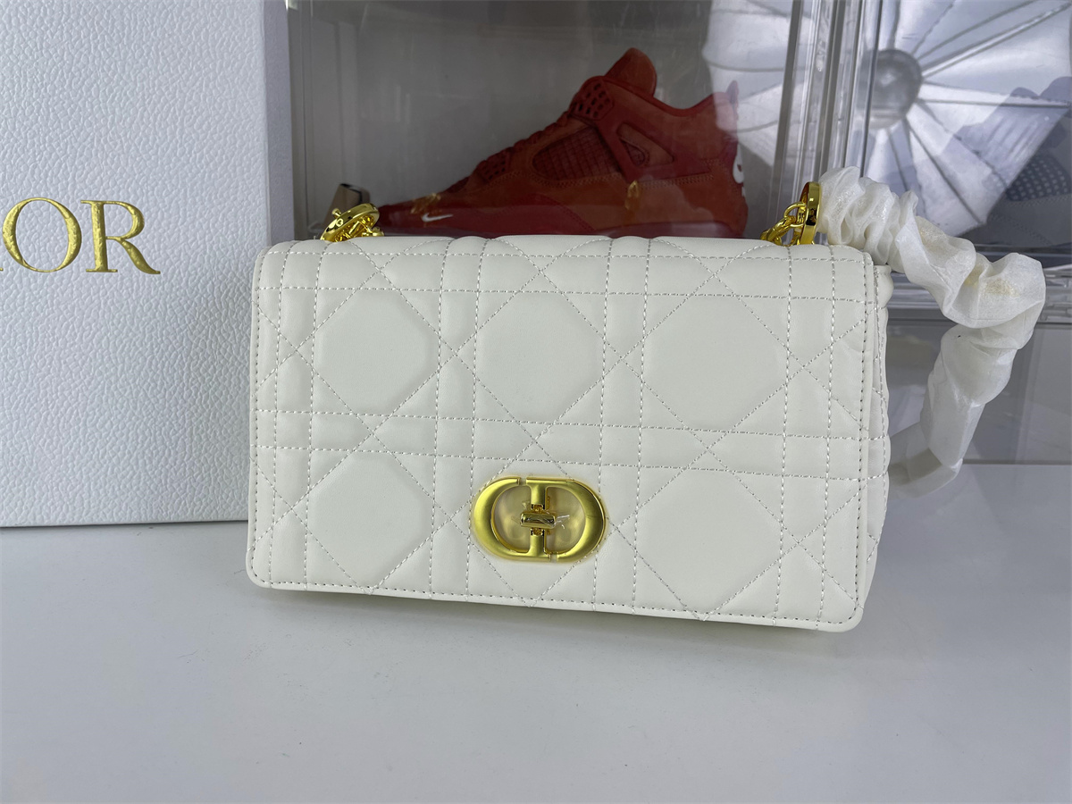 Dior Soft Caro White Leather Ladies Bag, (25 x 16 x 9 cm）