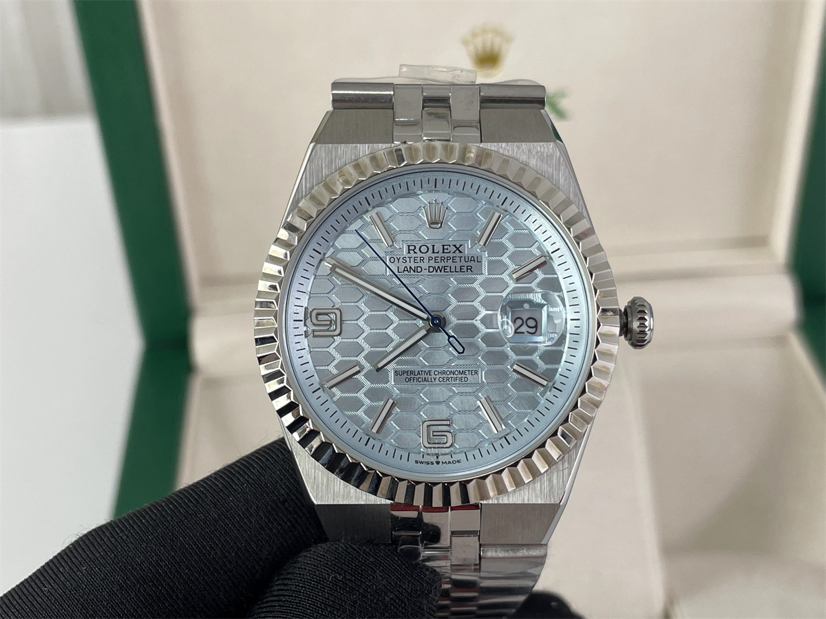 Rolex Land-Dweller Silver Blue Honeycomb mark dial plate machine watch, 41mm