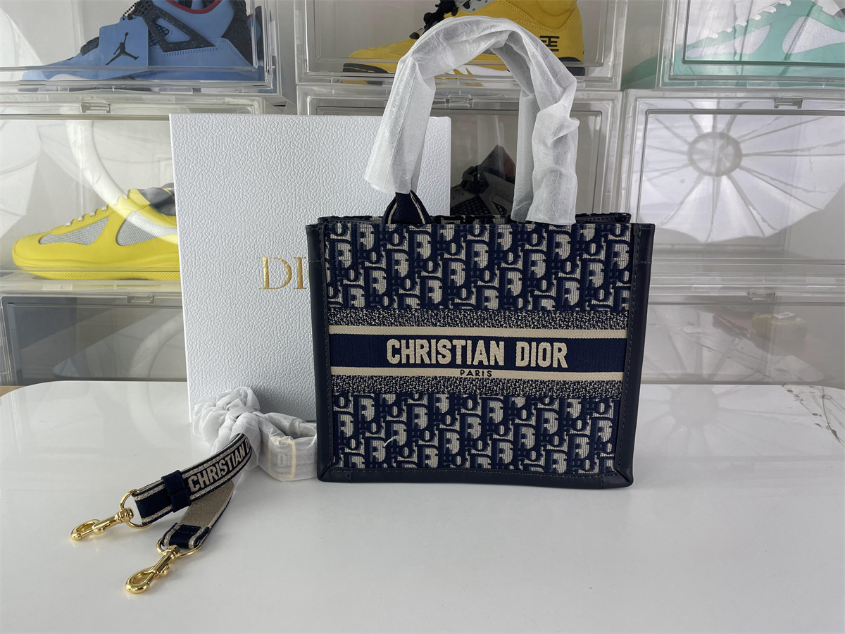 Christian Dior Tote Royal color Embossed Clothes M size bag, ( 26 x 12 x 21 cm)