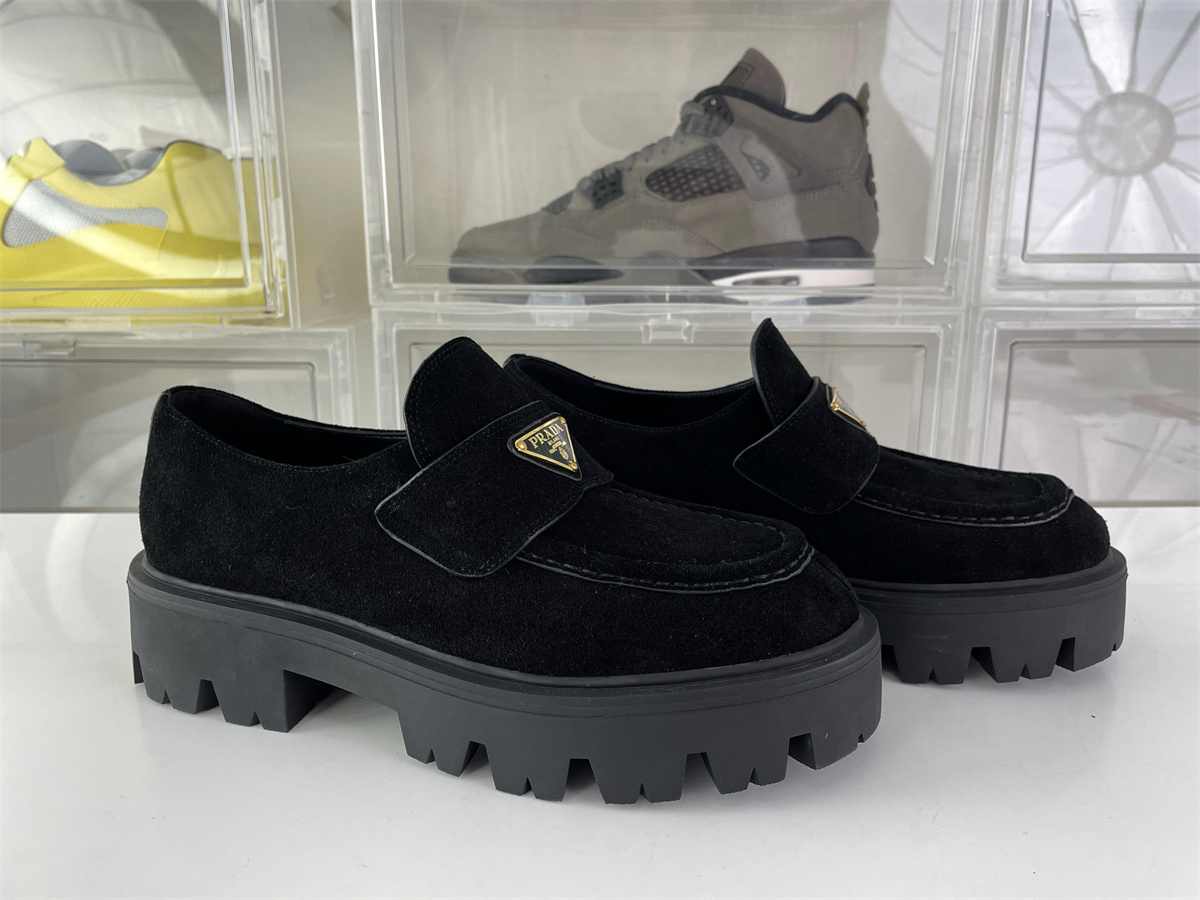 Prada Black Suede shoes for ladies with Gold Label LOGO, (EU35-42)