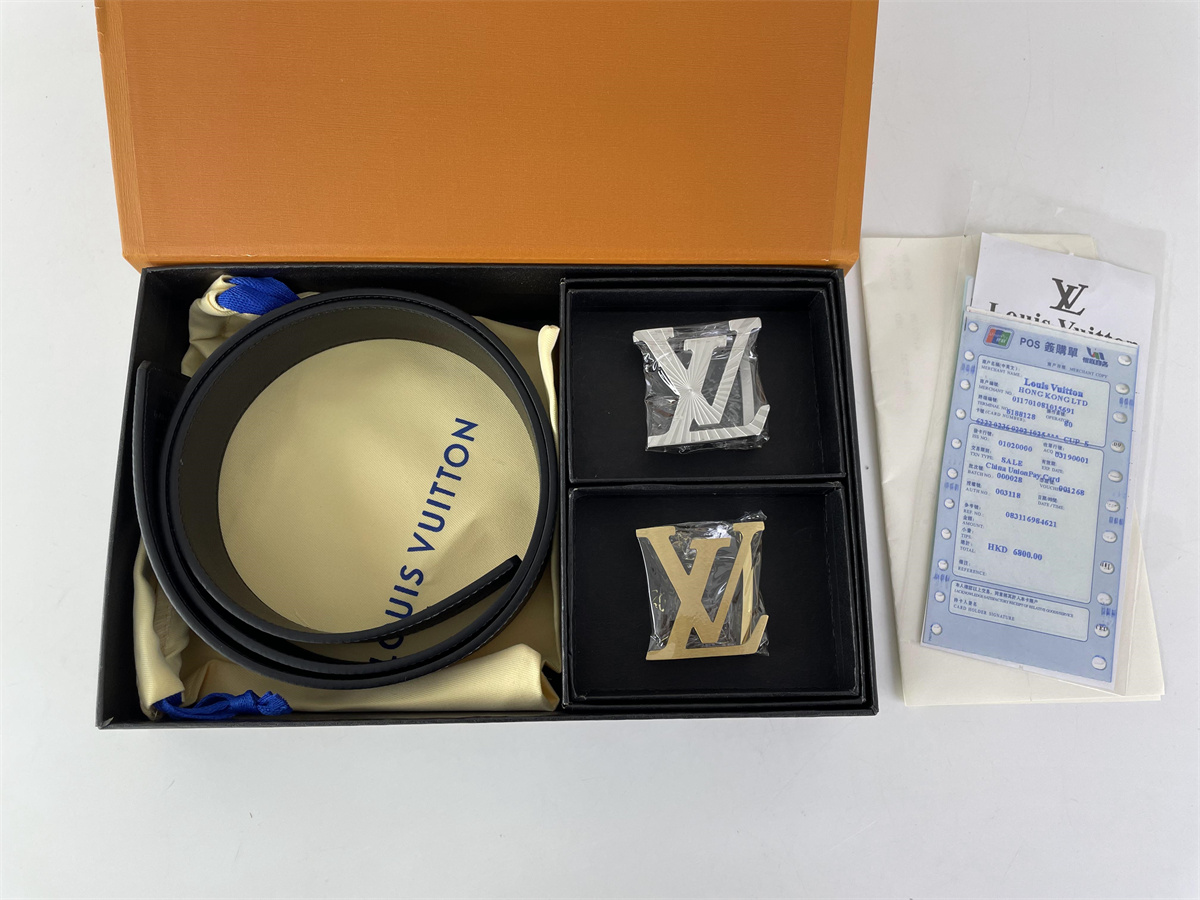 LV Louis Vuitton 2 Metal heads Grey Belt, (85-125cm)